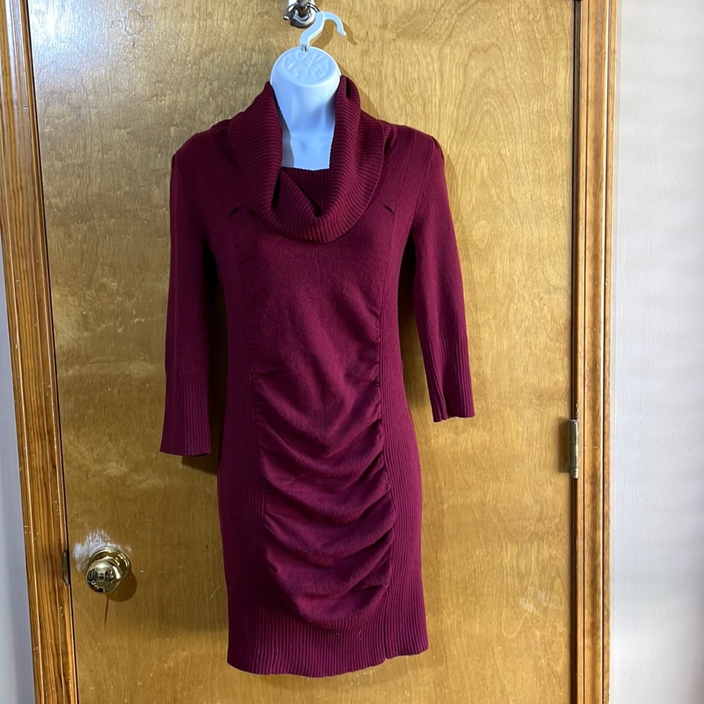 Maroon Derek Heart Cowl Neck Sweater Dress